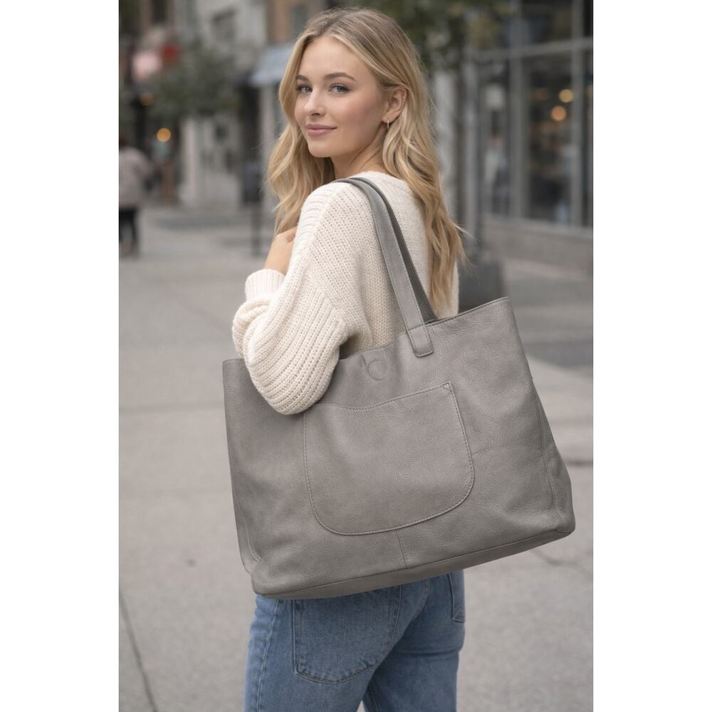Gray Faux Leather Tote Bag Large Slouchy Shoulder Bag Everyday Carryall